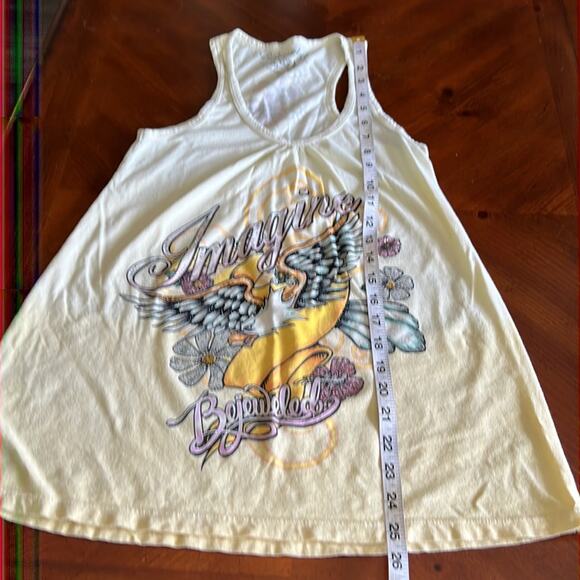 Bejeweled Size S Yellow Embellished Tank Top Woman Size Small Tattoo Print - Picture 7 of 8